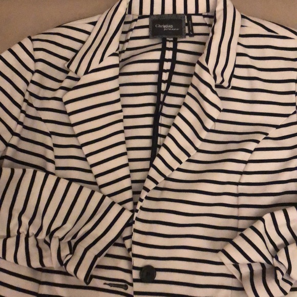 Christian Siriano navy blue stripes cotton blazer - Picture 2 of 5